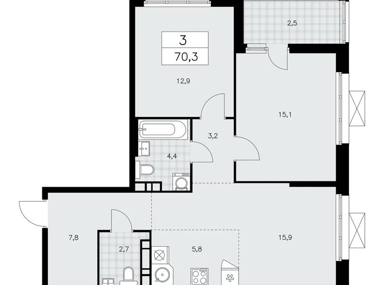 Appartement 3 chambres 70 m² poselenie Sosenskoe, Fédération de Russie