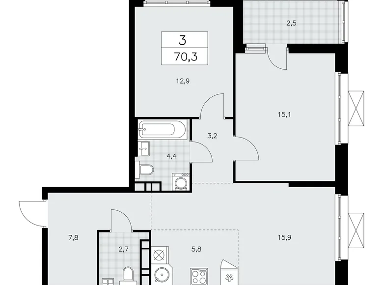 Apartamento 3 habitaciones 70 m² poselenie Sosenskoe, Rusia