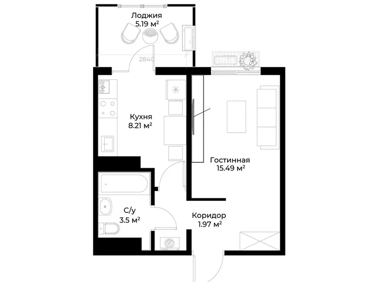 Квартира 1 комната 32 м² Ташкент, Узбекистан