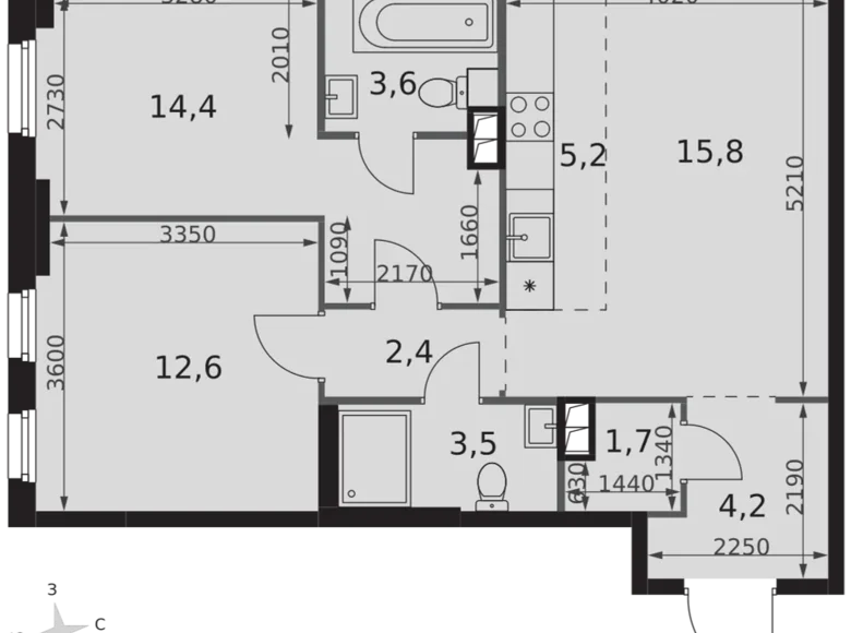 Квартира 3 комнаты 63 м² Северо-Западный административный округ, Россия