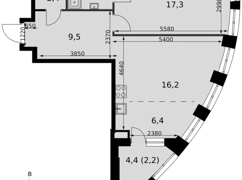 1 room apartment 58 m² North-Western Administrative Okrug, Russia