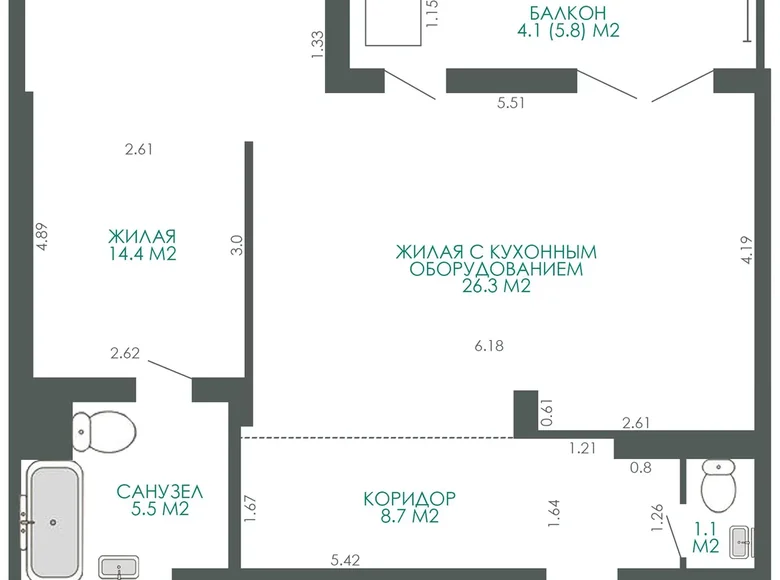 Appartement 2 chambres 56 m² Minsk, Biélorussie