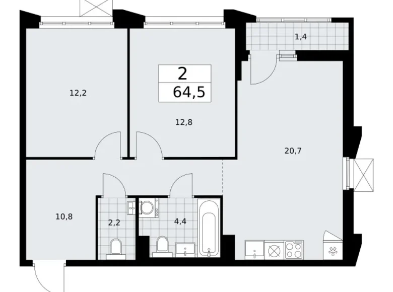 Квартира 2 комнаты 65 м² район Троицк, Россия