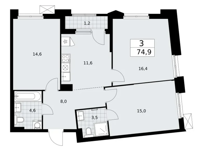 Wohnung 3 zimmer 75 m² Troizk, Russland