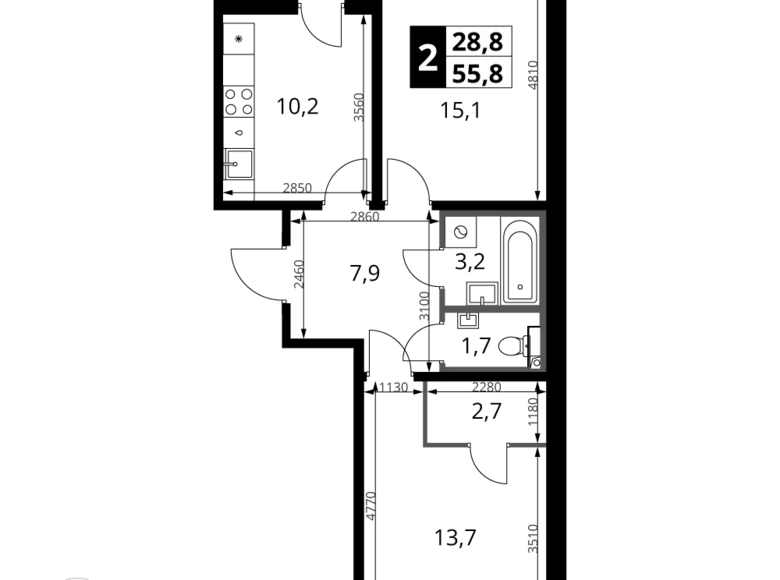 Mieszkanie 2 pokoi 56 m² rejon leniński, Rosja