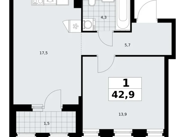 Mieszkanie 1 pokój 43 m² Troick, Rosja