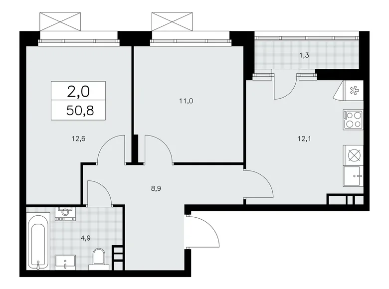 Wohnung 2 zimmer 51 m² poselenie Sosenskoe, Russland