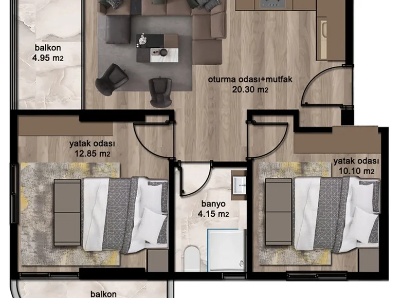 3 room apartment 72 m² Elvanli, Turkey