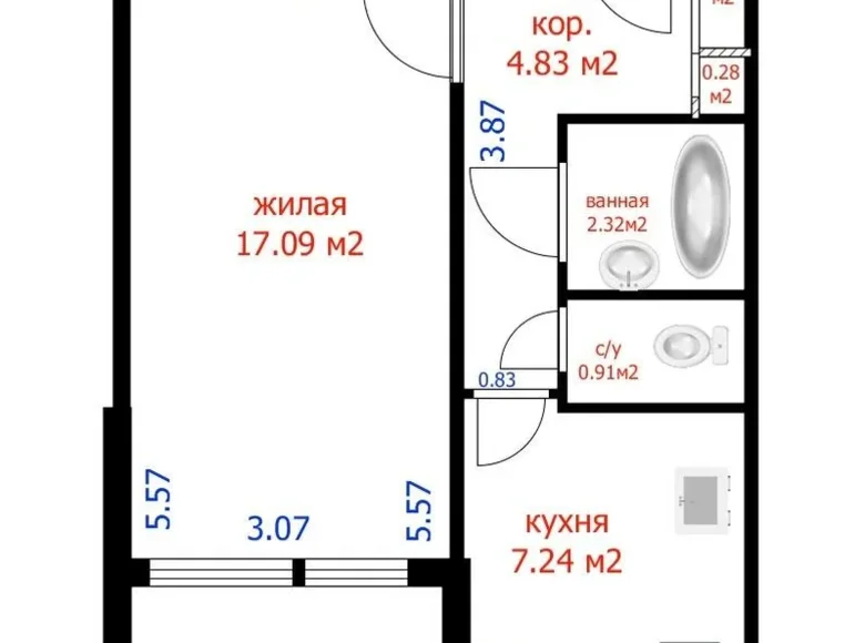 Квартира 1 комната 35 м² Минск, Беларусь