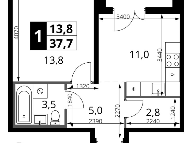 Appartement 1 chambre 38 m² Leninsky District, Fédération de Russie