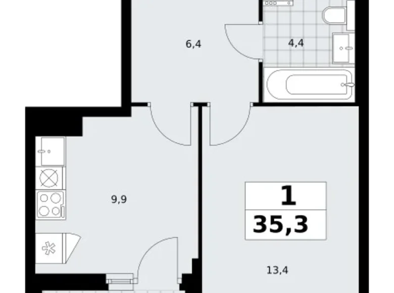 Apartamento 1 habitación 35 m² Troitsk, Rusia