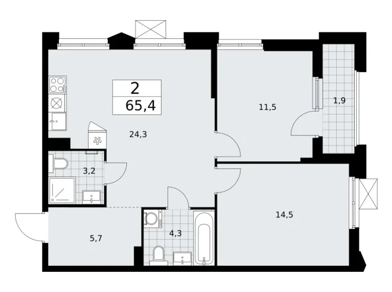 Квартира 2 комнаты 65 м² район Троицк, Россия
