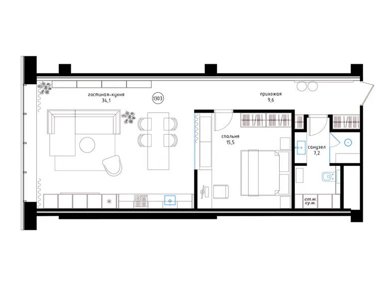 Estudio 66 m² Kopisca, Bielorrusia