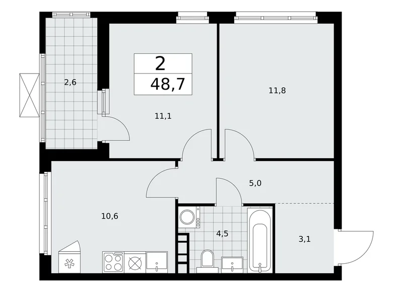 2 room apartment 49 m² poselenie Sosenskoe, Russia