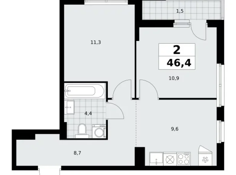 Appartement 2 chambres 46 m² poselenie Sosenskoe, Fédération de Russie