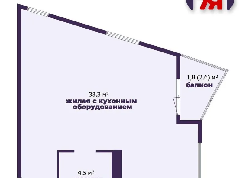 1 room apartment 45 m² Minsk, Belarus