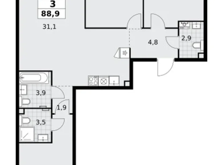 Квартира 3 комнаты 89 м² поселение Сосенское, Россия