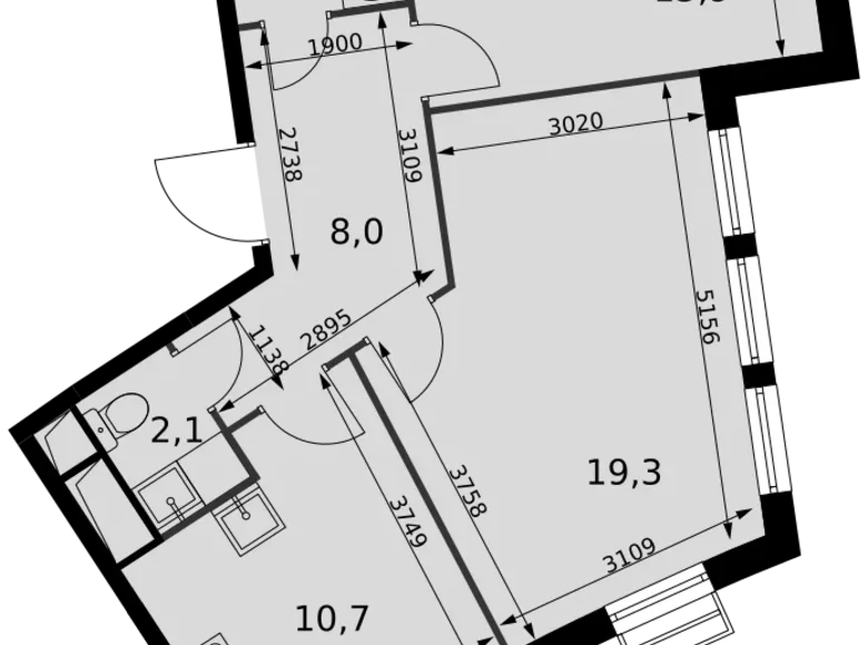 Mieszkanie 2 pokoi 61 m² Razvilka, Rosja