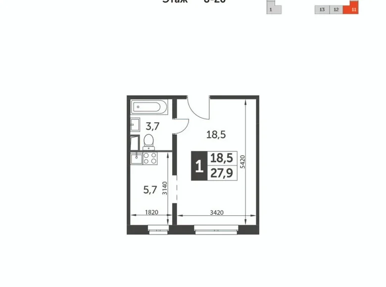 Estudio 1 habitación 28 m² Leninsky District, Rusia
