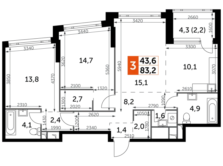 Wohnung 3 Zimmer 83 m² Moskau, Russland