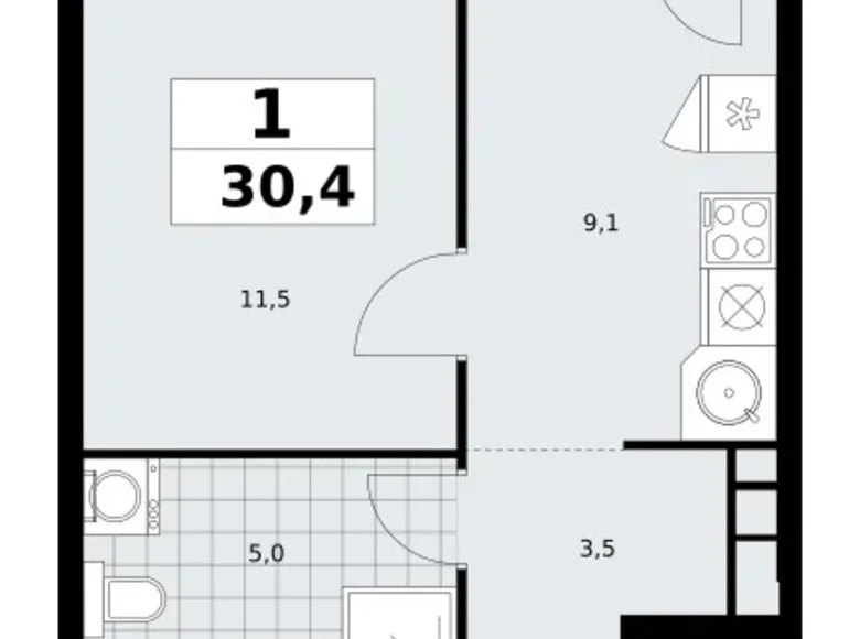 Wohnung 1 Zimmer 30 m² Südwestlicher Verwaltungsbezirk, Russland