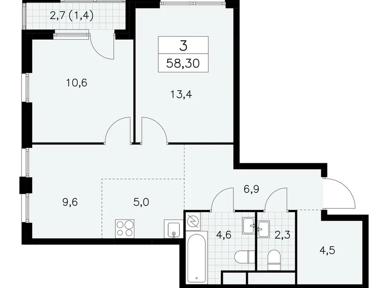 Apartamento 3 habitaciones 58 m² South-Western Administrative Okrug, Rusia