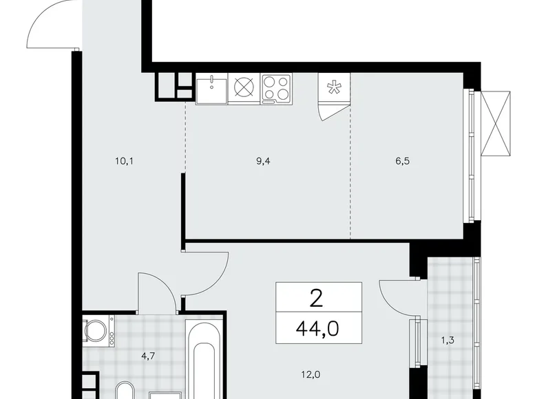 2 room apartment 44 m² poselenie Sosenskoe, Russia