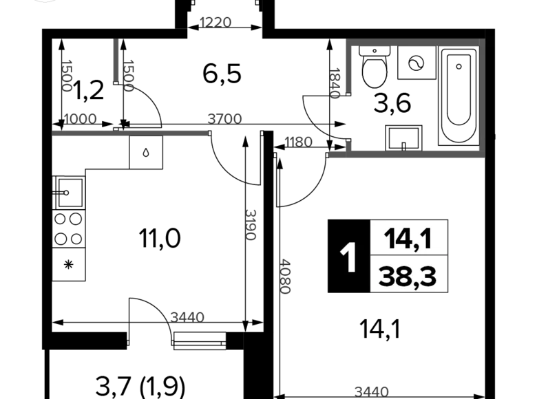 Квартира 1 комната 38 м² Химки, Россия