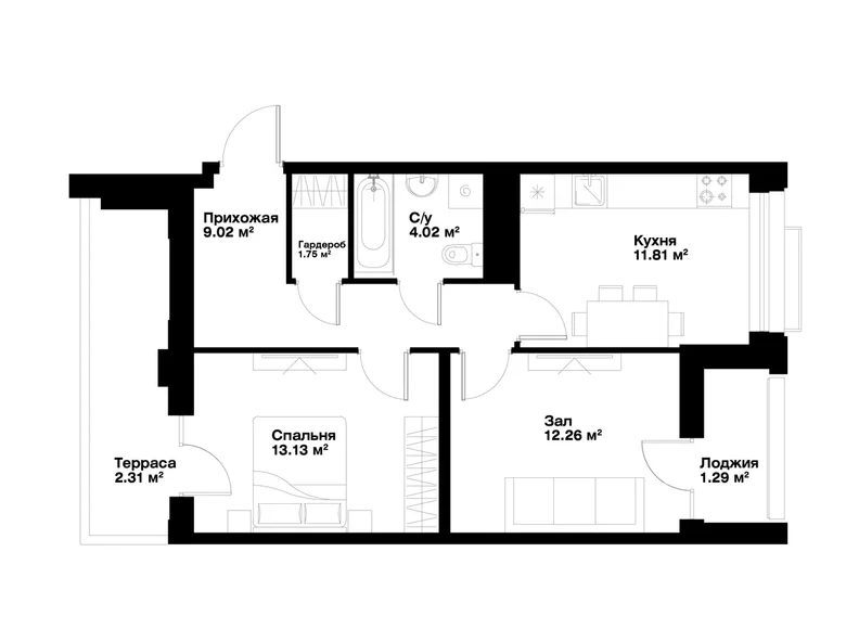 Квартира 2 комнаты 56 м² Ташкент, Узбекистан