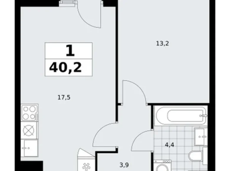 Квартира 1 комната 40 м² район Троицк, Россия