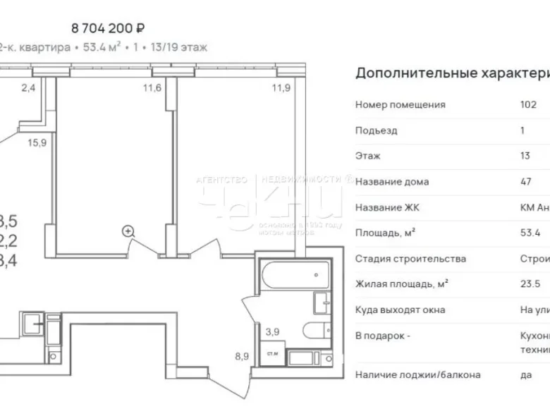 Apartment 53 m² Ankudinovka, Russia