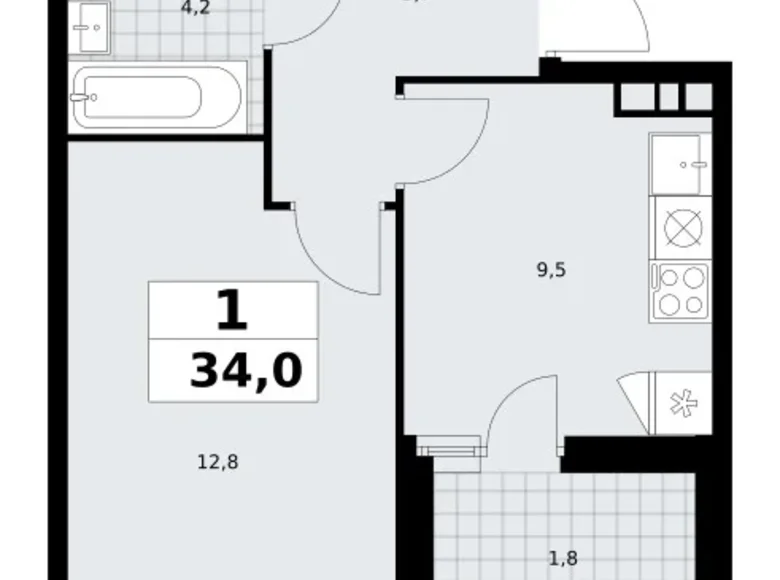 Mieszkanie 1 pokój 34 m² poselenie Sosenskoe, Rosja