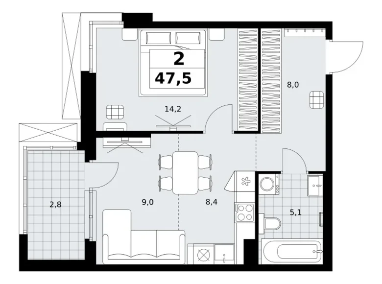 2 room apartment 48 m² Kommunarka, Russia