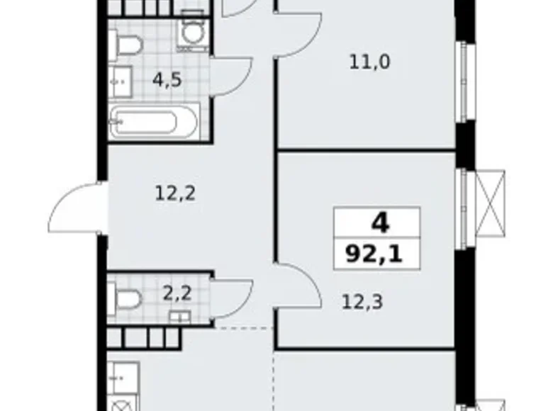 Квартира 4 комнаты 92 м² Юго-Западный административный округ, Россия