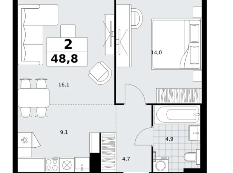 Mieszkanie 2 pokoi 49 m² Kommunarka, Rosja