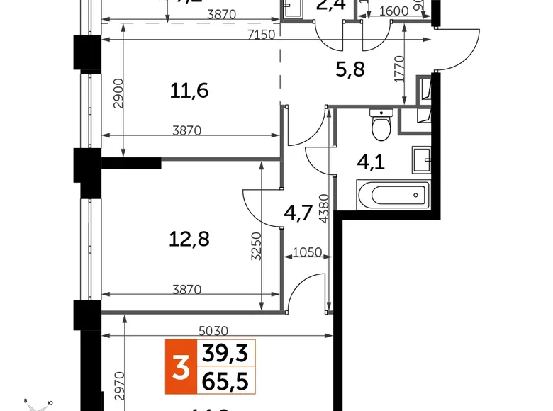 Wohnung 3 Zimmer 66 m² Nordwestlicher Verwaltungsbezirk, Russland