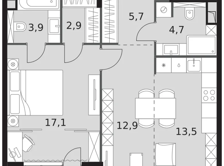 Wohnung 2 zimmer 63 m² Nordwestlicher Verwaltungsbezirk, Russland