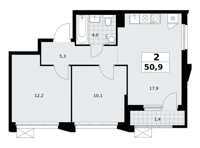 Квартира 2 комнаты 51 м² район Троицк, Россия