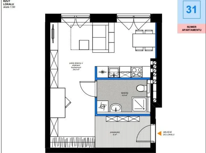 Квартира 1 комната 36 м² Лодзь, Польша