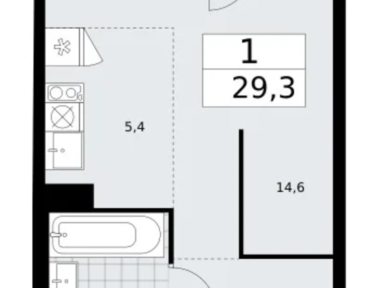 Квартира 1 комната 29 м² район Троицк, Россия
