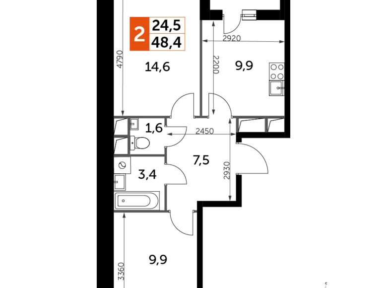 Wohnung 2 zimmer 48 m² Razvilka, Russland