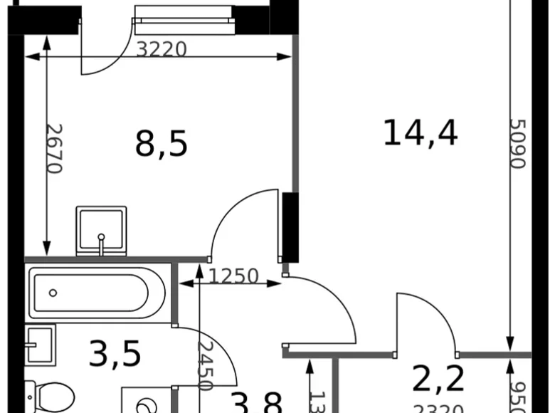 Квартира 1 комната 34 м² Сапроново, Россия