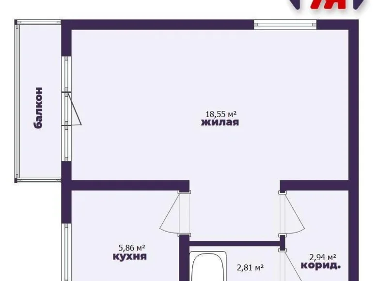 1 room apartment 30 m² Minsk, Belarus