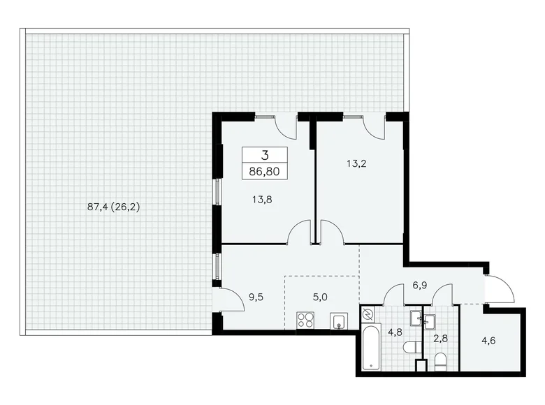 Apartamento 3 habitaciones 87 m² South-Western Administrative Okrug, Rusia