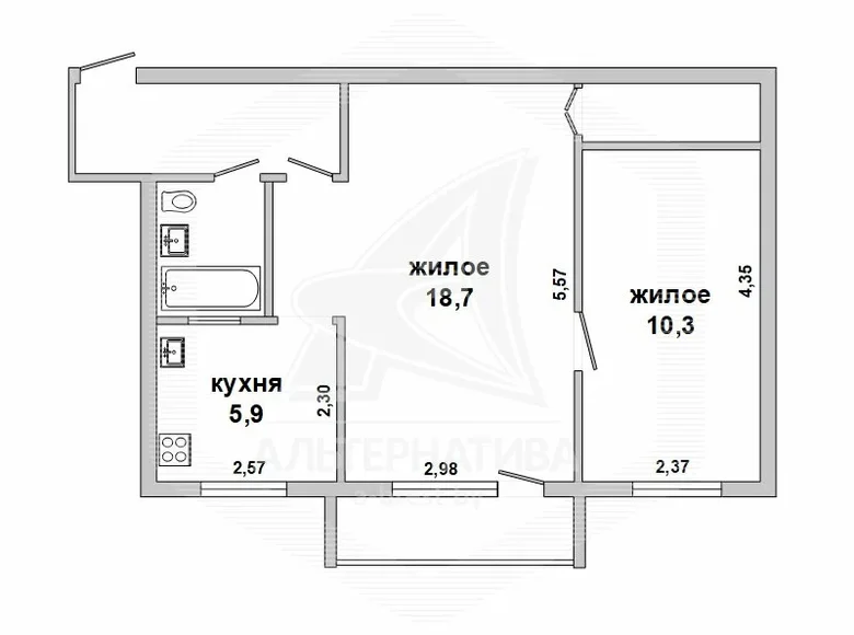 Квартира 2 комнаты 45 м² Белоозёрск, Беларусь