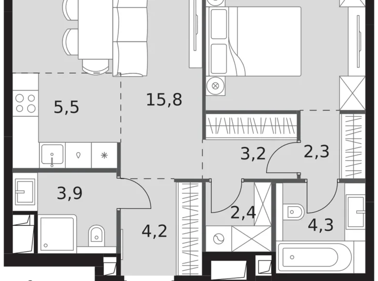 Квартира 2 комнаты 54 м² Северо-Западный административный округ, Россия