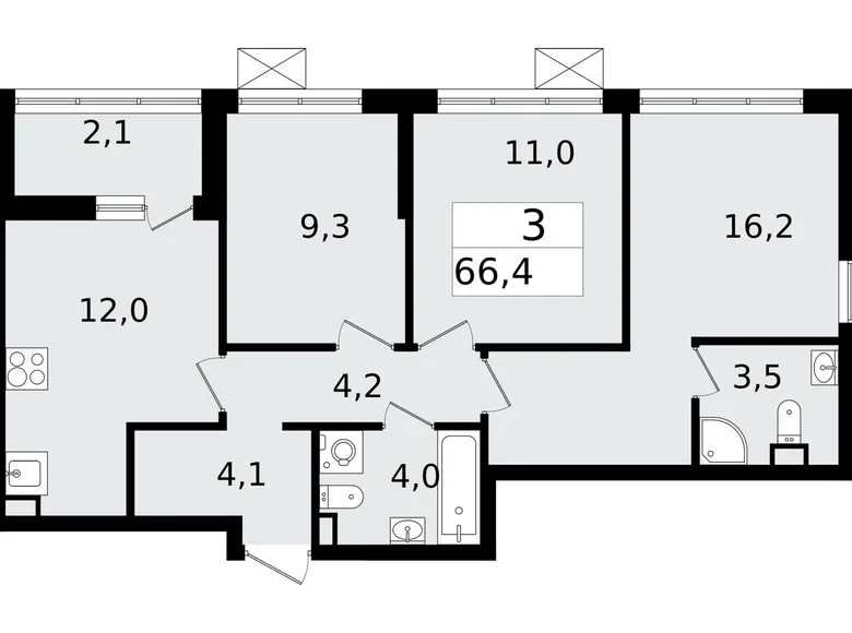 Apartamento 3 habitaciones 66 m² Vsevolozhsk, Rusia