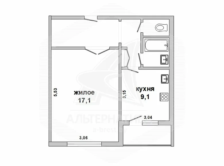 1 room apartment 36 m² Chacislau, Belarus