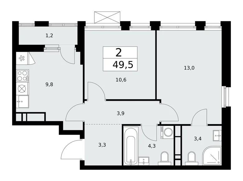 2 room apartment 50 m² poselenie Sosenskoe, Russia