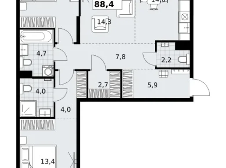 Wohnung 3 zimmer 88 m² Kommunarka, Russland